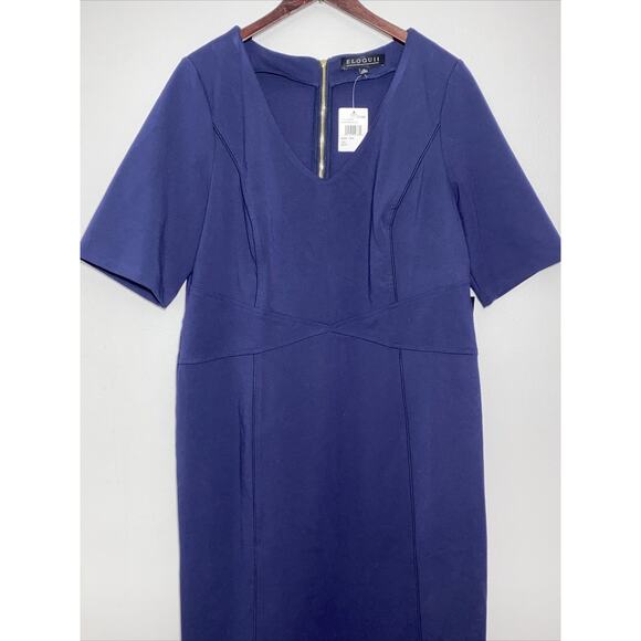 ELOQUII Jersey Knit Fitted Plus Dress Sz 18 Maritime Blu Half Sleeve Stretch NWT - Picture 2 of 16